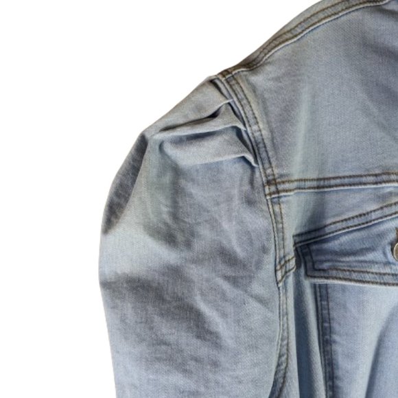 AZALEA WANG Gemini Blue Peplum Ruffled Denim Jacket Size 3XL Jean Akira - Picture 9 of 16